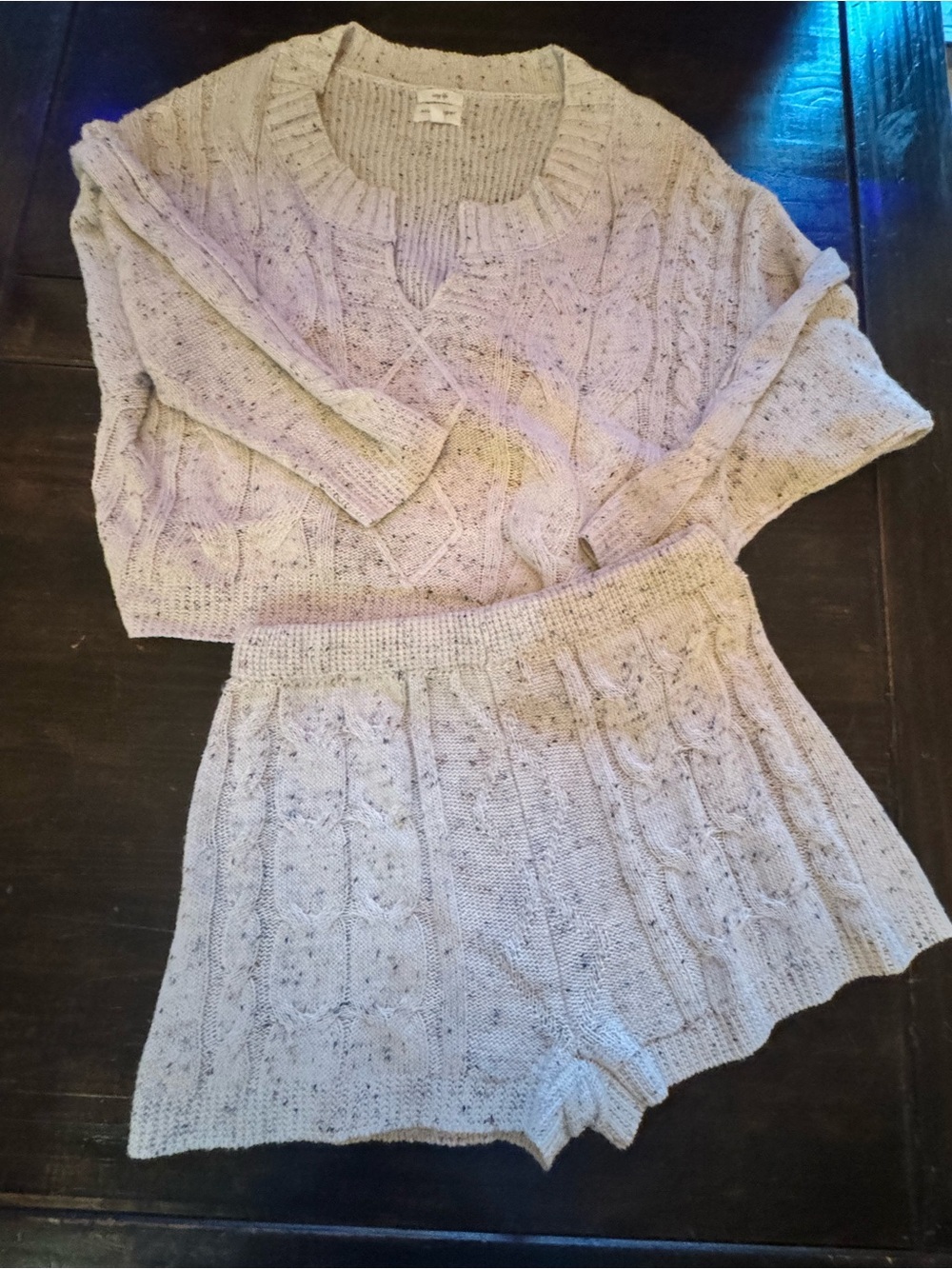 Blu Pepper Cream Cable Knit Short Set